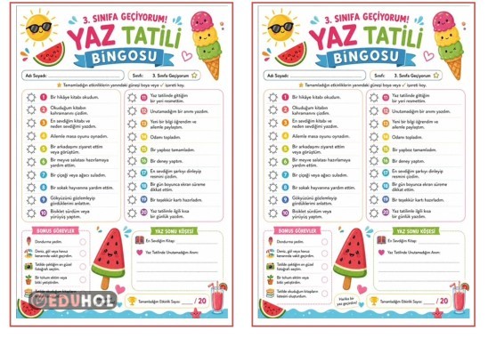 Yaz tatili için bingo etkinliği