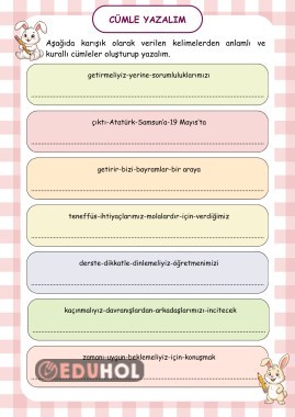 Karışık verilen kelimelerden cümleler oluşturma
