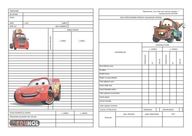 Şimşek Mcqueen Temalı Karne Süslemesi