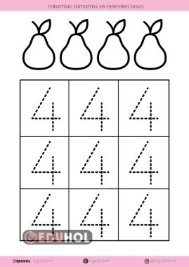 4 Rakamı Çizgi Çalışması (20 sayfa) -kolay