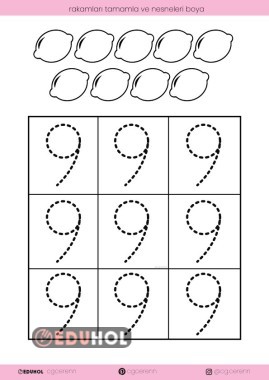 9 Rakamı Çizgi Çalışması (16 sayfa) -kolay