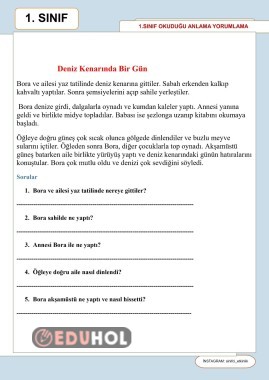 🔵1 sınıf okuduğunu anlama yorumlama etkinliği