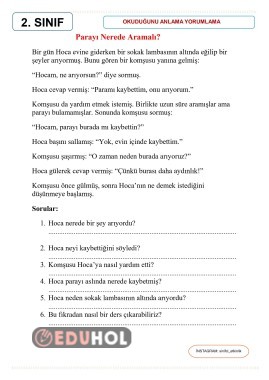 2 sınıf okuduğunu anlama yorumlama etkinliği