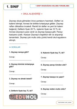 Birinci sınıf okuduğunu anlama yorumlama (destek için takip edebilirsiniz)