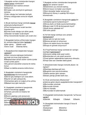 4.sinifi bitirenler için Türkçe testi