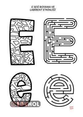 E sesi boyama ve labirent