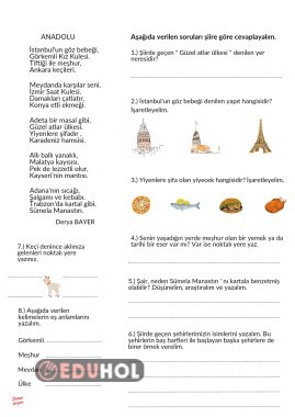 Okuduğunu anlama ( ANADOLU şiir)