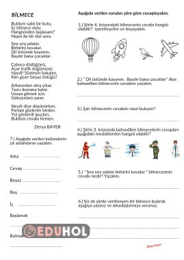 Okuduğunu anlama Bilmece şiiri ile