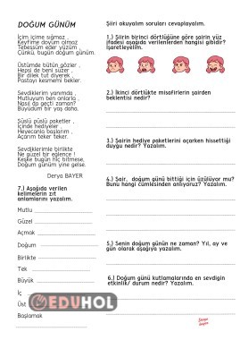 Okuduğunu anlama ( Doğum günüm şiir  )