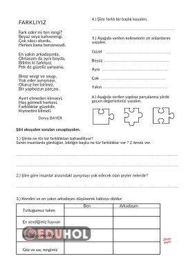 Okuduğunu anlama  ( Farklıyız)