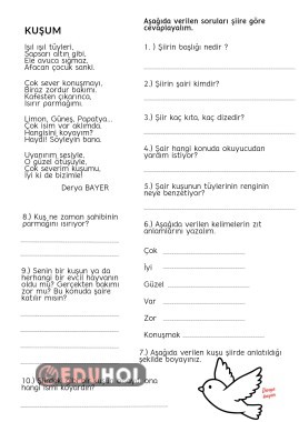 Okuduğunu anlama şiir KUŞUM
