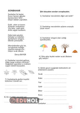 Okuduğunu anlama  ( Sonbahar şiiri )