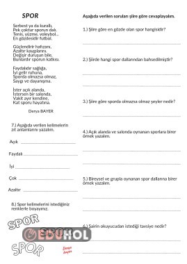 SPOR başlıklı şiir okuduğunu anlama sayfası