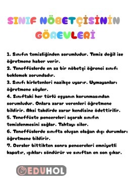 SINIF NÖBETÇİSİNİN GÖREVLERİ