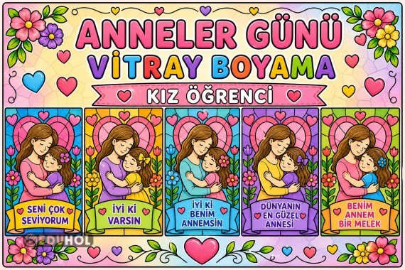 ANNELER GÜNÜ KIZ ÖĞRENCİ VİTRAY BOYAMA SAYFALARI