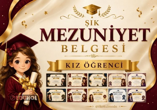 KIZ ÖĞRENCİ MEZUNİYET BELGESİ (10 FARKLI RENK)
