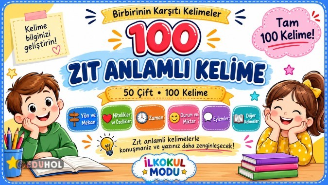 ZIT ANLAM TABLOSU KATEGORİLER İLE 50 ÇİFT KELİME