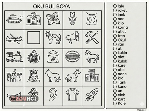 1. Sınıf Oku Bul Boya A,N,E,T,İ,L,O,K,U,R Boyama Sayfası