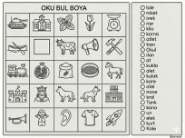 1. Sınıf Oku Bul Boya A,N,E,T,İ,L,O,K,U,R Boyama Sayfası