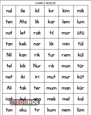 3 harfli heceler (a-n-e-t-i-l/ o-k-u-r-ı-m)
