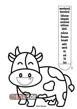 Dil çıkaran inek. İ sesi kesme boyama etkinliği