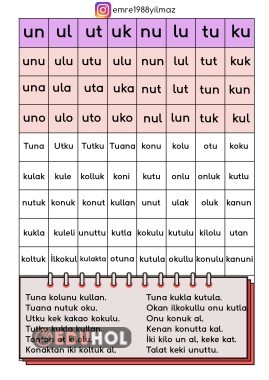 U SESİ TÜM KELİME VE HECELER