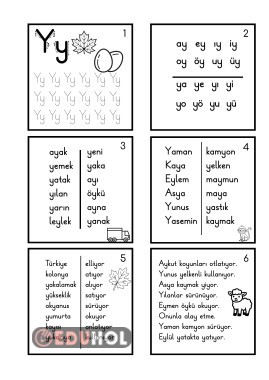 Y SESİ TEK SAYFA MİNİ FASİKÜL-BOYA-KES-OKU
