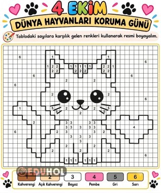 4 Ekim Hayvanları Koruma Günü sayılarla boyama sayfaları
