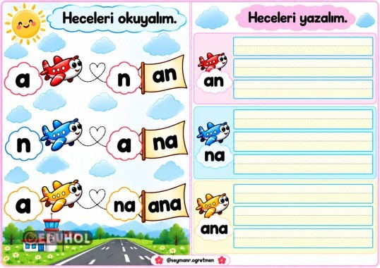 a-n hece okuma ve yazma çalışması