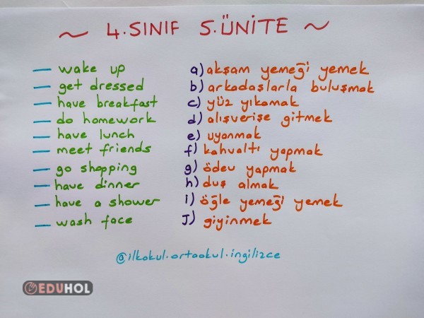 4.SINIF 5.ÜNİTE KELİMELER