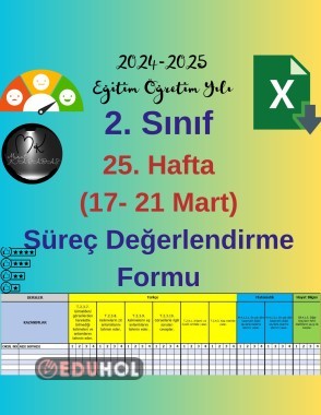 2. Sınf 25. Hafta Türkçe-Matematik- Hayat Bilgisi Haftalık Süreç Değerlendirme Formu