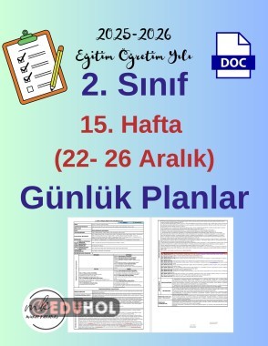 2. Sınıf 15. Hafta (22- 26 Aralık) Günlük Ders Planları