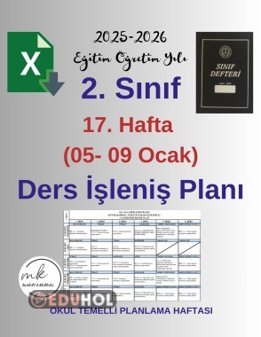 2. Sınıf 17. Hafta (05- 09 Ocak) Haftalık Ders İşleniş Planı