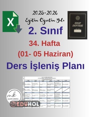 2. Sınıf 34. Hafta (01- 05 Haziran) Haftalık Ders İşleniş Planı