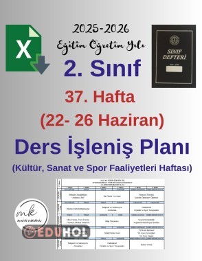 2. Sınıf 37. Hafta (22- 26 Haziran 2026) Haftalık Ders İşleniş Planı