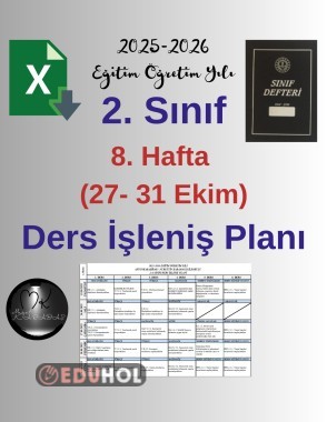 2. Sınıf 8. Hafta (27- 31 Ekim) Haftalık Ders İşleniş Planı