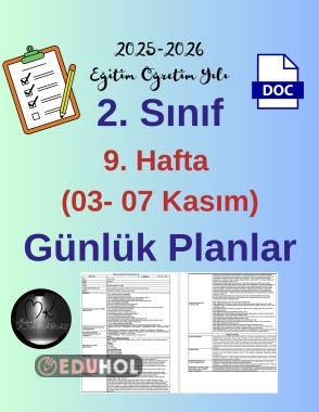 2. Sınıf 9. Hafta (03- 07 Kasım) Günlük Ders Planlar