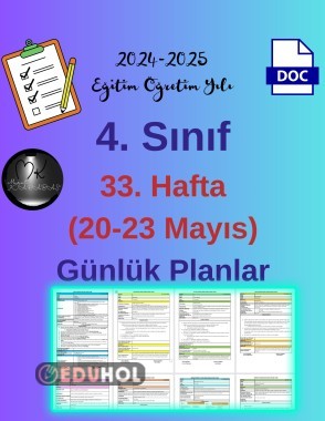 4. Sınıf 33. Hafta Günlük Ders Planı