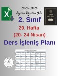 2. Sınıf 29. Hafta (20- 24 Nisan) Haftalık Ders İşleniş Planı
