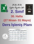 2. Sınıf 30. Hafta (27 Nisan - 01 Mayıs) Haftalık Ders İşleniş Planı
