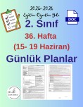 2. Sınıf 36. Hafta (15- 19 Haziran) Günlük Ders Planları