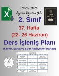 2. Sınıf 37. Hafta (22- 26 Haziran 2026) Haftalık Ders İşleniş Planı