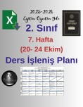 2. Sınıf 7. Hafta (20- 24 Ekim) Haftalık Ders İşleniş Planı