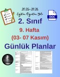 2. Sınıf 9. Hafta (03- 07 Kasım) Günlük Ders Planlar