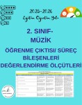 2. Sınıf Müzik Öğrenme Çıktıları / Süreç Bileşenleri Değerlendirme Ölçütleri