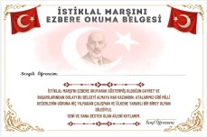İstiklal Marşını Ezbere Okuma Belgesi