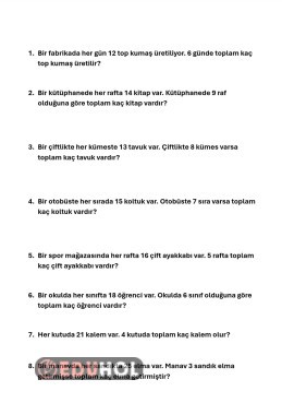 3 Sınıf Çarpma işlemi problemleri