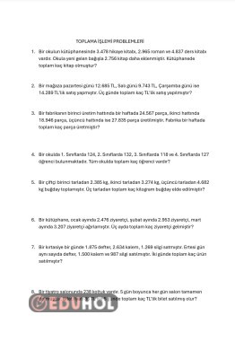 Toplama işlemi problemleri zor sorular