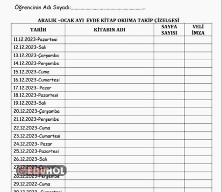 Aralık-Ocak Ayı Evde Kitap Okuma Takip Listesi