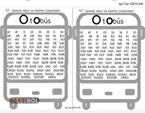 O Sesi Hece Kelime Tablosu